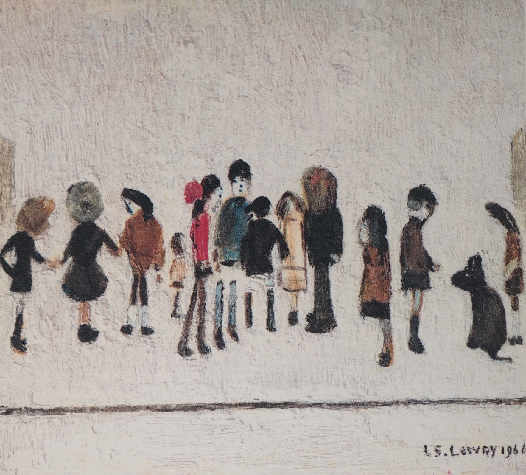 Laurence Stephen Lowry RA, RBA (1887-1976), Group of children, offset lithograph, 17.5 x 19.5cm